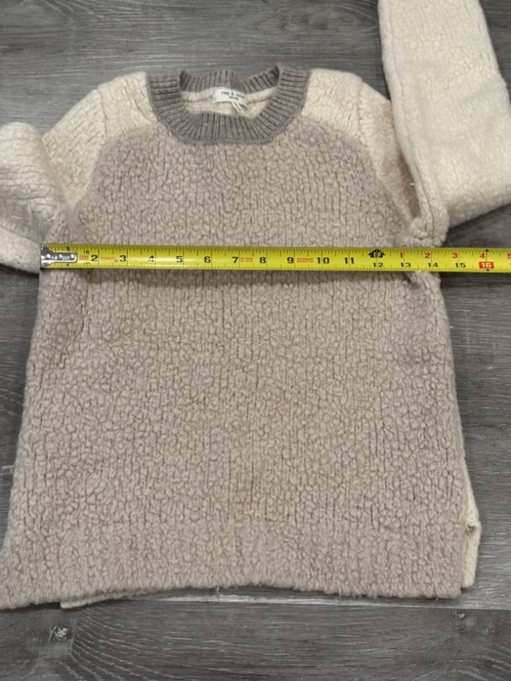 Rag & Bone The Davis Beige Nubby Extra Fine Merino Wool Crewneck Sweater XS - Picture 7 of 7